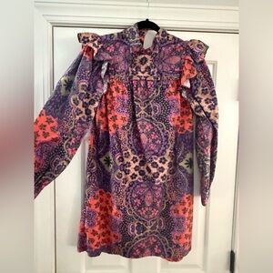 XiRENA Blue and Red Puff Sleeve Sundress